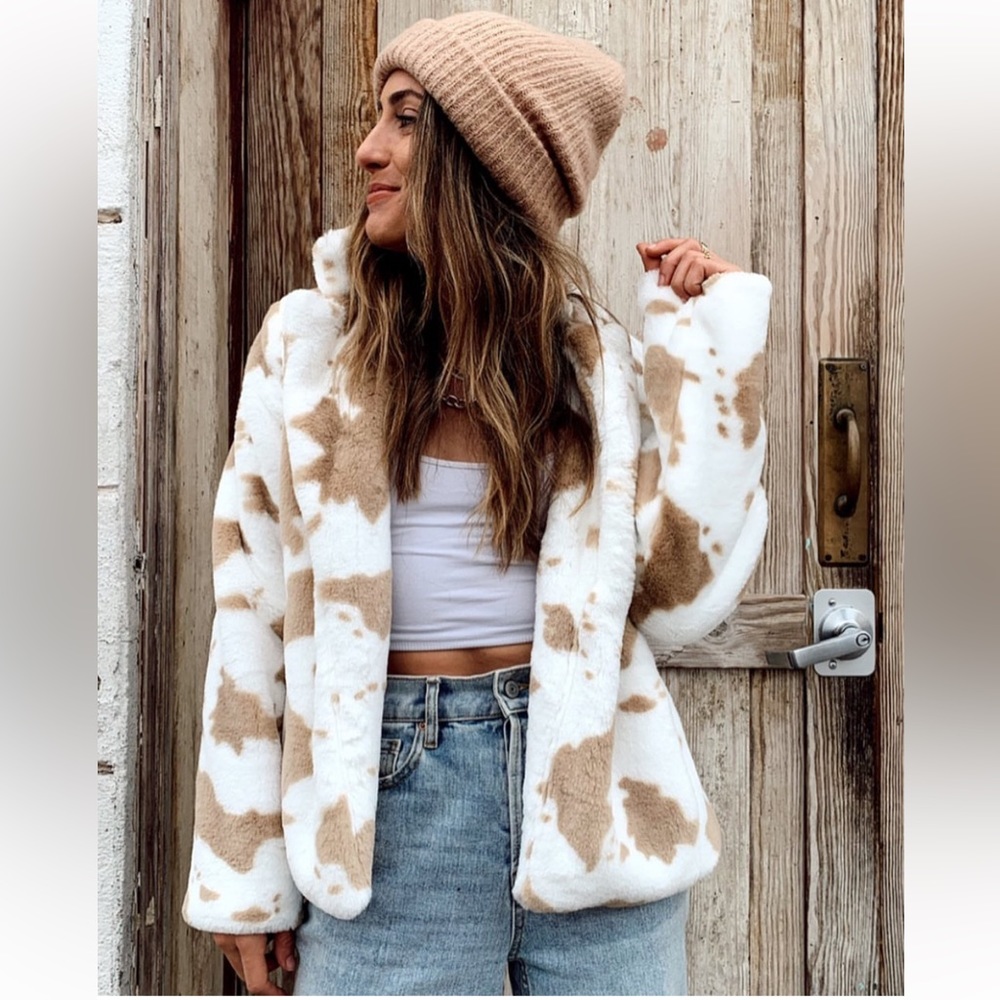 12th Tribe In the Fields Cow Print Faux Jacket Coat - Size M/L - New with Tags